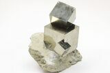Three, Shiny, Natural Pyrite Cubes in Rock - Navajun, Spain #208961-1